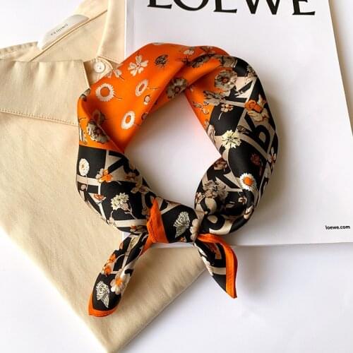 2021 Women Square Neck Hair Scarves 100% Silk Scarf Foulard Shawls And Wraps Bandana Neckerchief Poncho Headband Hijab 53*53cm