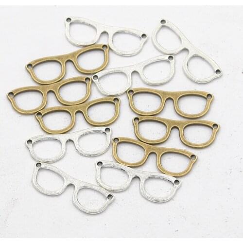 30PCS 10X28mm New Product Two Color Small Glasses Charms Personality Connector Jewelry Metal Alloy Marking DIY Handmade Craft