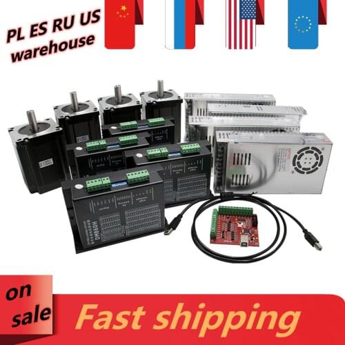 4 kit NEMA 34 CNC Stepper motor 86x118mm 8.5N.m +DM860H driver + power supply +mach3 card for CNC Engraving milling machine