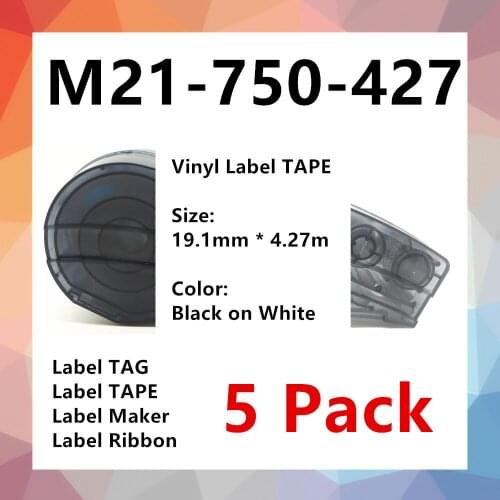 5 Pack Label Tape M21-750-427 bmp21 Ribbon Vinyl Labels Black on White Film for Portable Printer BMP21-PLUS bmp21 plus TAPE TAG