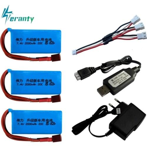 7.4V 2000mAh Battery Charger Sets for A949 A959-B A969-B A979-B K929-B Remote Control Car 2s LiPo Battery for Wltoys car Parts