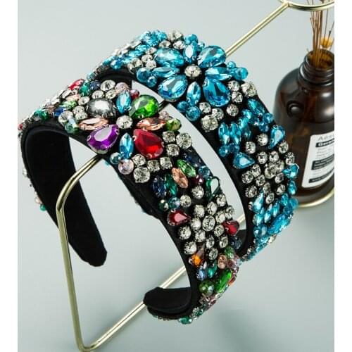 Baroque Full Geometric Crystal Headband for Woman Elegant Sparkly Rhinestone Padded Princess Hairband Girls Party Hair Accessory