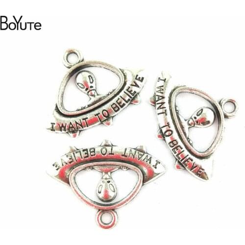 BoYuTe (50 Pieces/Lot) 23*31MM 3 Colors Vintage Zinc Alloy UFO Aliens Charms Pendant Diy Bracelet Necklace Jewelry Findings
