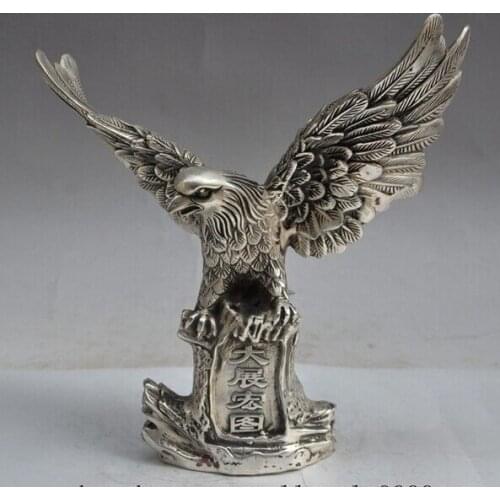Decoration bronze factory outlets Tibet Silver 9"chinese fengshui silver Eagle Hawk Unfold Wing flying lucky Grand plans statue