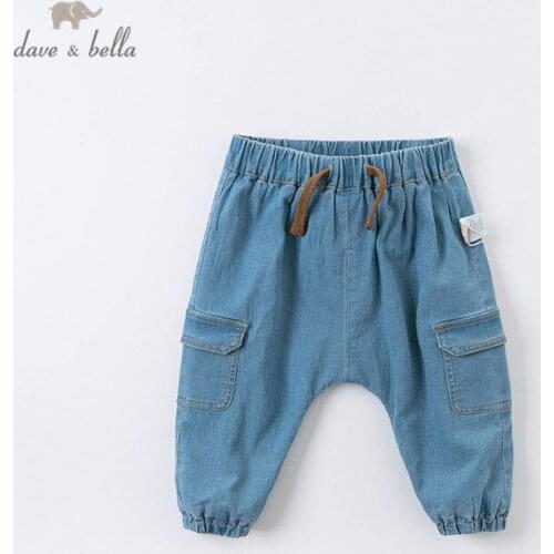 DBA14647 dave bella autumn baby boys fashion solid pockets pants children full length kids pants infant toddler trousers