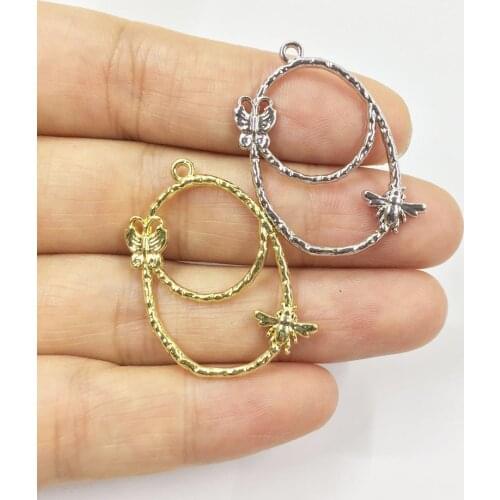 Eruifa 10pcs 20*28mm Oval Bee and Butterfly Charms Wholesales necklace,earring bracelet jewelry DIY handmade 2 colors