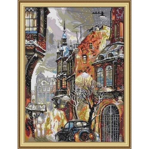 F971 Snow in the city cross stitch kit aida 14ct 11ct count print canvas stitches embroidery DIY handmade needlework