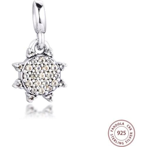 Fandola 925 Sterling Silver My Summer Sun Dangle Charms Micro Beads for Jewelry Making Fits Eruope Me Bracelet Bijoux Femme