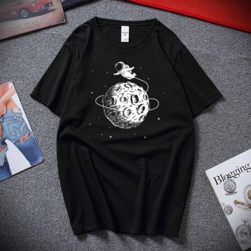 Astronaut Space Travel Printed T-shirt Cotton Mens T-shirt Womens Summer T-shirt Fashion Origin Style European Size