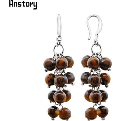 Cluster Natural Tigers Eye Stone Earrings For Women Vintage Handmade Antique Silver Plated Fashion Jewelry