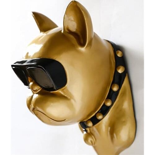 Hot Cool Glasses Bulldog Wall Decoration Hanging Wall Animal Head Resin Pendant Resin Wall Ornaments Home Accessories