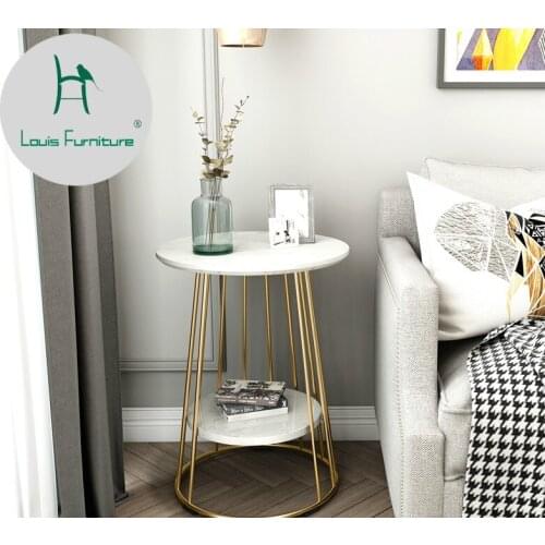 Louis Fashion Sofa Tables North European Marble Edge Simple Living Room Small Round Simple Creative Bedside Cupboard