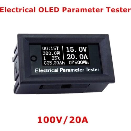 100V/20A 7in1 OLED Multifunction Tester Voltage current Time temperature capacity voltmeter Ammeter electrical meter white