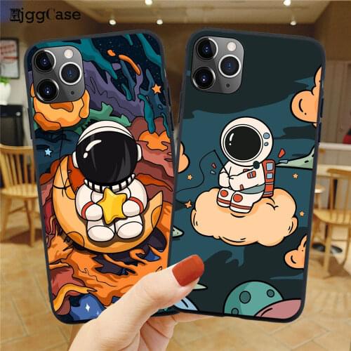 Space Astronaut painting Soft Black Phone Case For iPhone 11 12 Pro Max Mini X XS XR 6 6S 7 8 Plus SE 2020 Back Cover