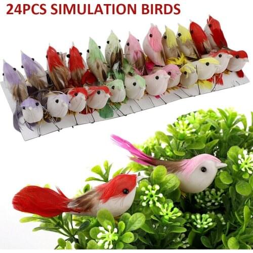 24Pcs Mini Artificial Birds Foam Feather DIY Craft Ornament Sparrow Colorful Decor Home Garden Animal Decorative Craft Supplies