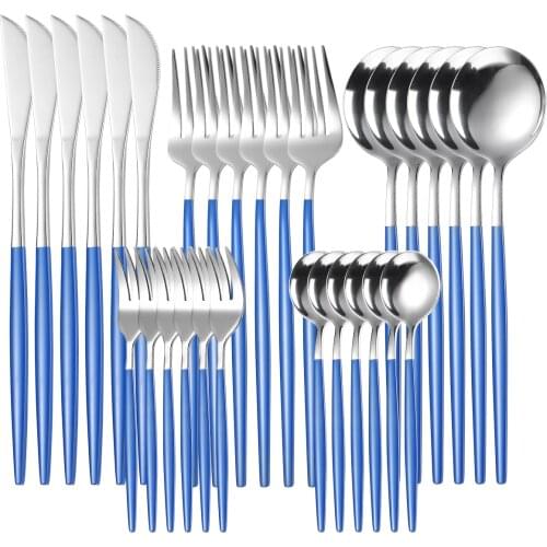 30pcs Gold Dinnerware Set Stainless Steel mirror finish teak Knife Fork Coffee Spoon Teaspoon Flatware Set Kitchen tableware