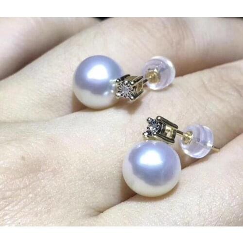 Pair of 7-8mm AKOYA JAPANESE WHITE PEARL EARRING 18K