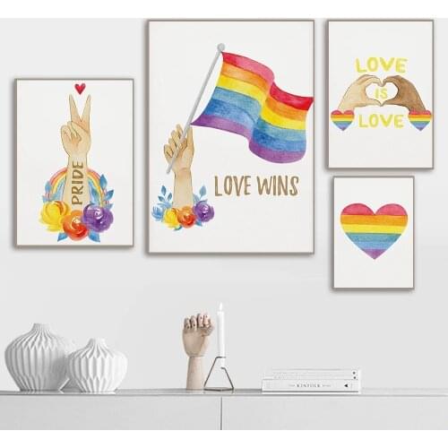 Gay Pride Heart Love Is Love Peace Rainbow Flag Canvas Painting Wall Art Poster Wall Decor Home Room Decoration (No Frame)