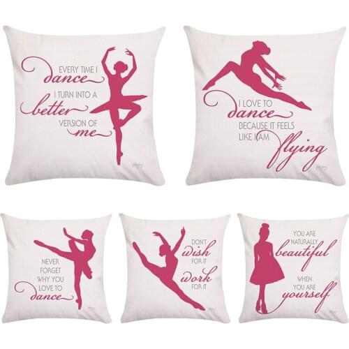 Rose Red Ballet Girls Print Cushion Cover Dancers Decorative Cotton Pillows Case Modern Nordic Simple White Sofa Throw Pillows