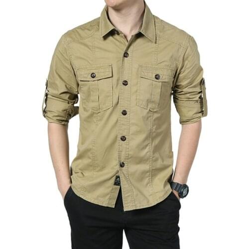 2020 Brand Men Outwear Shirt Cotton Lapel Men Shirt Army Military Shirts Mens Big Size 4XL Long Sleeves Shirt Chemise homme