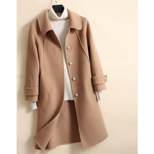 High Quality Double sided Wool Coat Women Medium Long Doll Collar Wool Jacket Cashmere Autumn Winter Elegant Office Lady Outwear