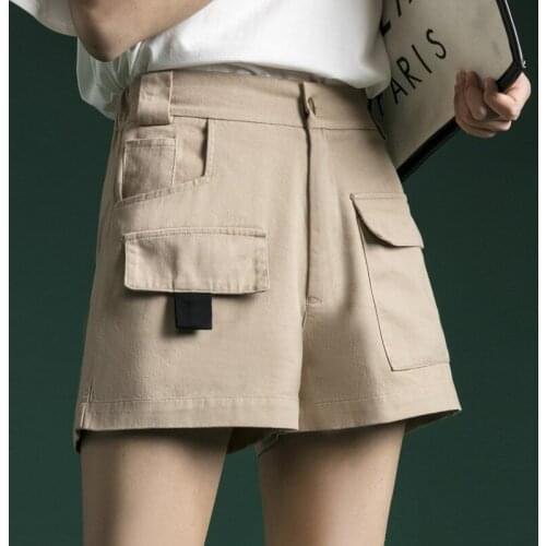 Big Pockets High Waist Shorts women 2019 New Summer Fashion Short Pants Female Work Wear Style Casual Loose Cargo Shorts