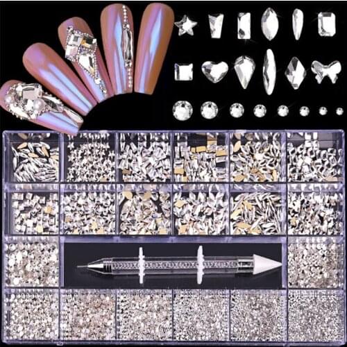 Nails Rhinestones and 36 Pots Foils Flakes, Teenitor Professional Nail Decoration with Gems for Nails Stud Foil for Nail G99E