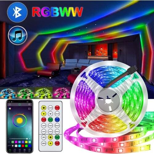 Bluetooth RGB LED Strip Light 5050 RGBWW USB Led strips Ribbon 5m APP Control 12V Diode Tape Lamp for room Kitch Holidays Decor