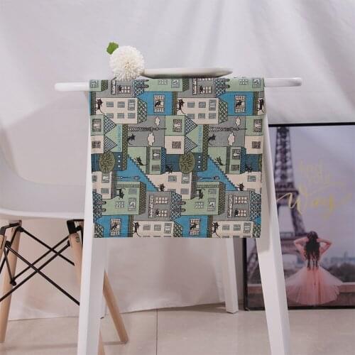 Dark Green Color Cute Cat Printing Cotton Linen Table Runner For Wedding Banquet Decor Cabinet Piano Cover Bed Flag