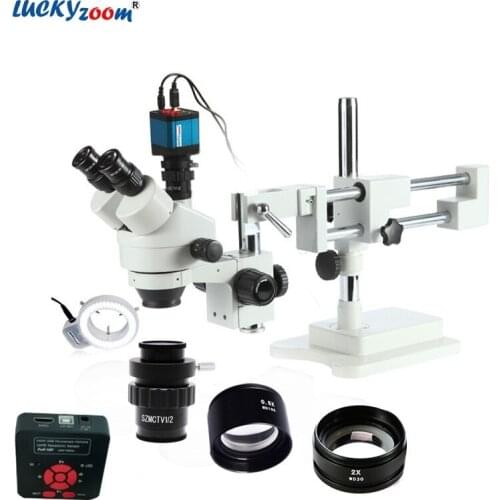 Lucky Zoom 3.5X-90X Trinocular Stereo Microscope Boom Stand 16MP HDMI USB Camera 144 LED Ring Light Accessories Set