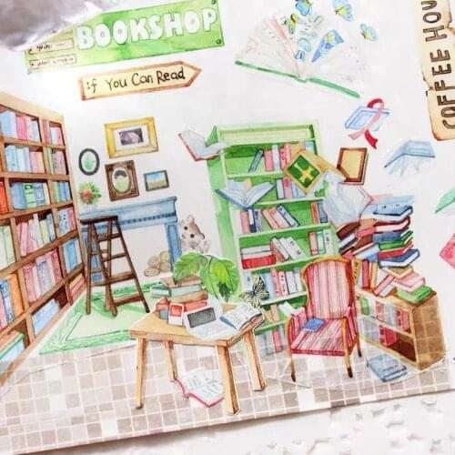 Vintage Bookshop and Girl Washi Masking Tapes for Card Making Bullet Journal DIY Scrapbooking Label Stickers