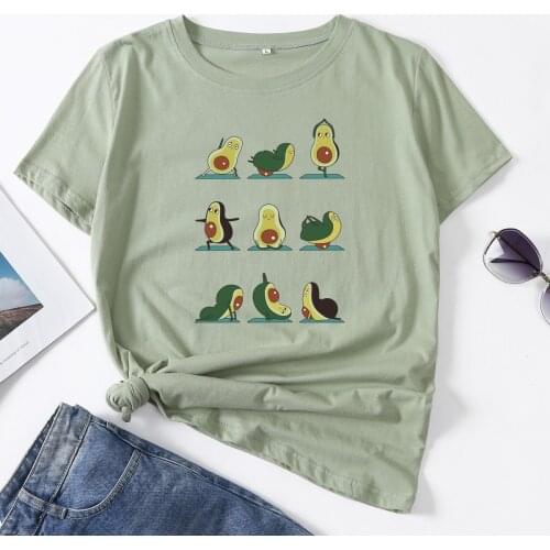 Funny Avocado Exercise Top Woman T-Shirt Short Sleeve T-Shirts Summer Tops for Women Cotton Graphic Tee Female Shirt Clothes