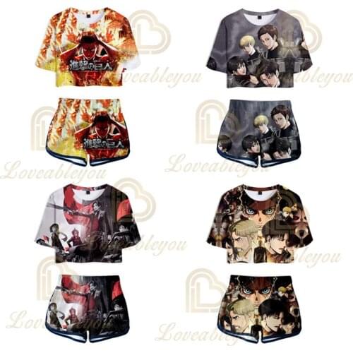 Anime Women Set T Shirt Skirt Shorts Casual Cosplay Costume Fashion Design Crop Tshirt Tops Shorts Sexy Clothes