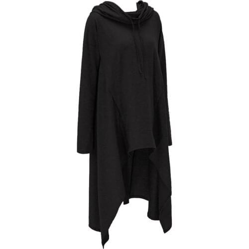 2019 Autumn Casual Gothic Black Plus Size Top Women Hoodies Loose Thin Hooded Plain Asymmetric Fall Female Streetwear Sweatshirt