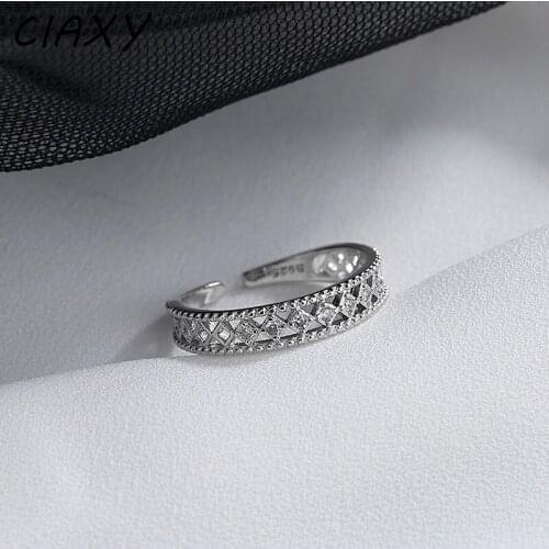 CIAXY 925 Sterling Silver Micro-inlaid Zircon Sexy Hollow Rings for Women Personality Double Layer Open Ring Fashion Jewelry