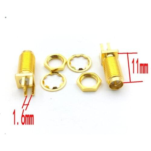 100pcs 11mm/13mm Gold RP-SMA female plug center solder PCB clip edge mount RF connectors