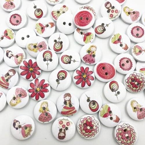 100 pcs Girl 2 Holes Wood Buttons Craft Scrapbooking Sewing Clothing Accessories 15mm Buttons Painted Sewing Crafts WB701