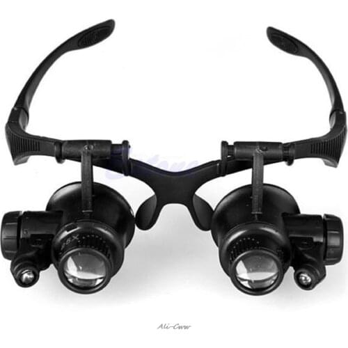 10X 15X 20X 25X LED Double Eye Jeweler Watch Repair Magnifier Glasses Loupe Lens