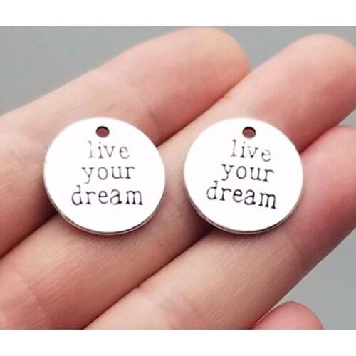 15pcs/lot--20mm, Antique silver plated round shape live your dream charms, DIY supplies,Jewelry accessories