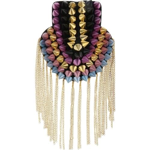 2pcs Rivet Tassel Shoulder Board Brooch Emblem Badges Epaulette Costume