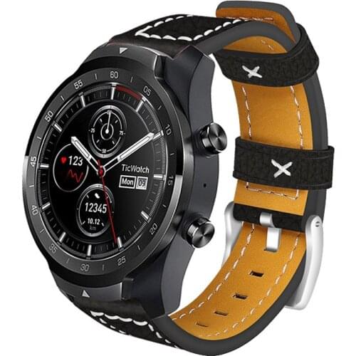 20mm 22mm Leather strap For Ticwatch Series smart watch Leather replacement strap Silver pin buckle ticwatch pro strap