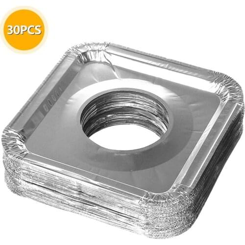 30pcs Kitchen Oil Proof Stove Liners Disposable Aluminum Foil Stove Burner Covers Gas Oven Pad For Cooking Kitchen Accessories