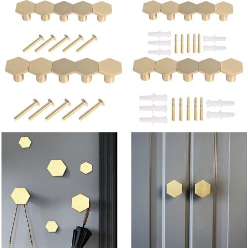5x Antique Brass Hexagon Knobs Cabinet Pull Handle Dresser Knobs Drawer Pull