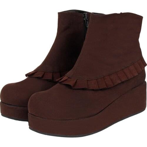 Angelic imprint mori girl Women short boots lady lolita ankle Boots woman mid heels pumps wedges platform shoes 5cm 33-47 flock