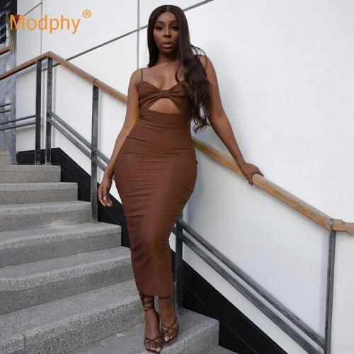 Free Shipping Bandage Midi Dress Women Sexy Sleeveless Hollow Out Bodycon Club Evening Party Vestidos 2021 Summer Fashion New