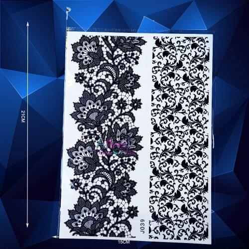 Large Henna Black Temporary Tattoo Women Body Art Sleeve Water Transfer Tatoo ABJ039 Lace Strap Mehndi Fake Flash Tattoo Sticker
