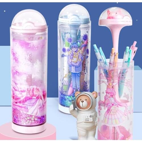 Cute Cylinder-shaped Pencil Case Pencil Holder Suction-up Bottom Randomly Mini Fidget Toy Students Girls Boys Favorites