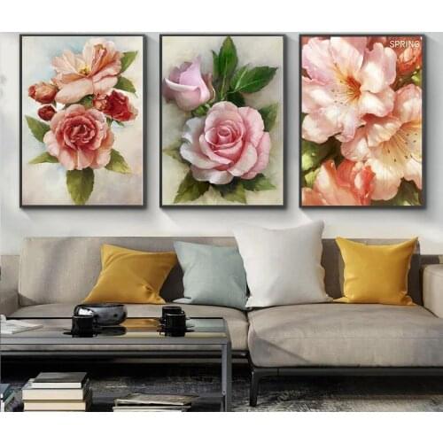 CHENISTORY 3PC DIY Painting By Numbers For Adults 40x50cm Framed On Canvas Pink Flower Oil Picture By Number Handmade Wall Art