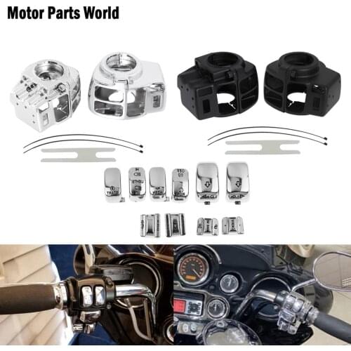 Motorcycle Black/Chrome Switch Housing Cover+10Pcs Cap Switch Button Cap For Harley Touring Road King Street Glide Electra Glide