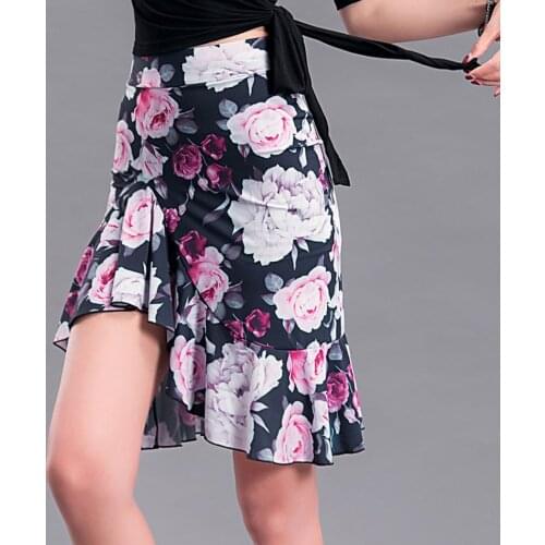 Floral Design Women Latin Dance Skirt Lotus Latin Dancing Practise Cloth Samba Tango Chacha Dancing Performamnce SS042